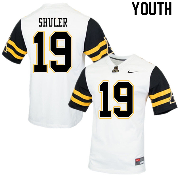 Youth #19 Navy Shuler Appalachian State Mountaineers College Football Jerseys Sale-White - Click Image to Close